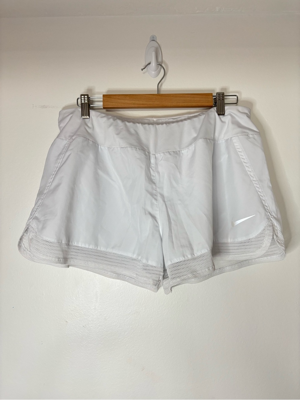 Nike Women’s White Athletic Running Shorts with Mesh Hem